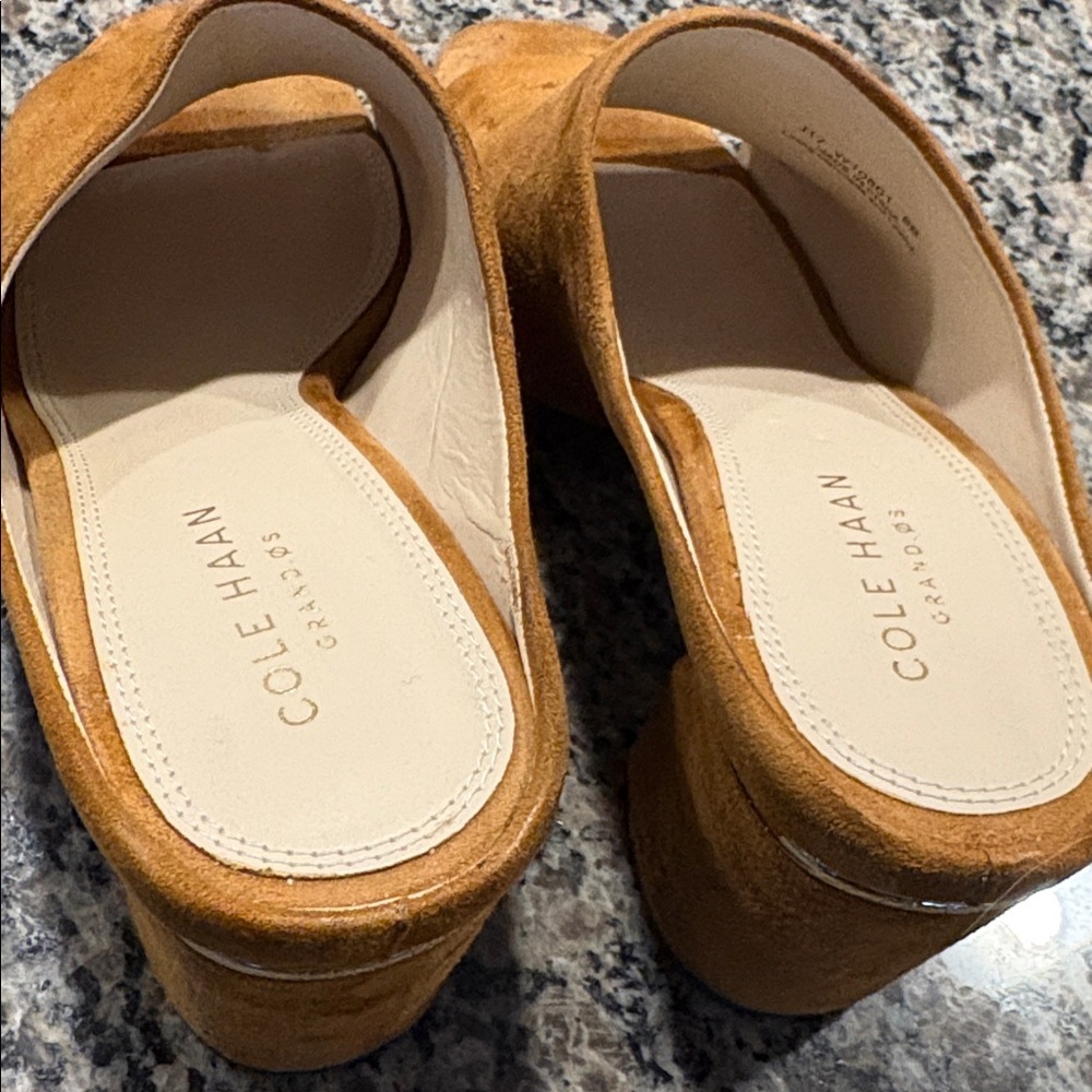Cole Haan Laree Open Toe Block Heel Mule Sandals in Mink Suede - Picture 8 of 12